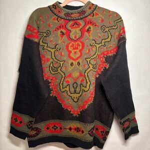 Vtg 80s Tarazzia Vintage Italy Wool Blend Knit Eclectic Sweater Medium Geometric